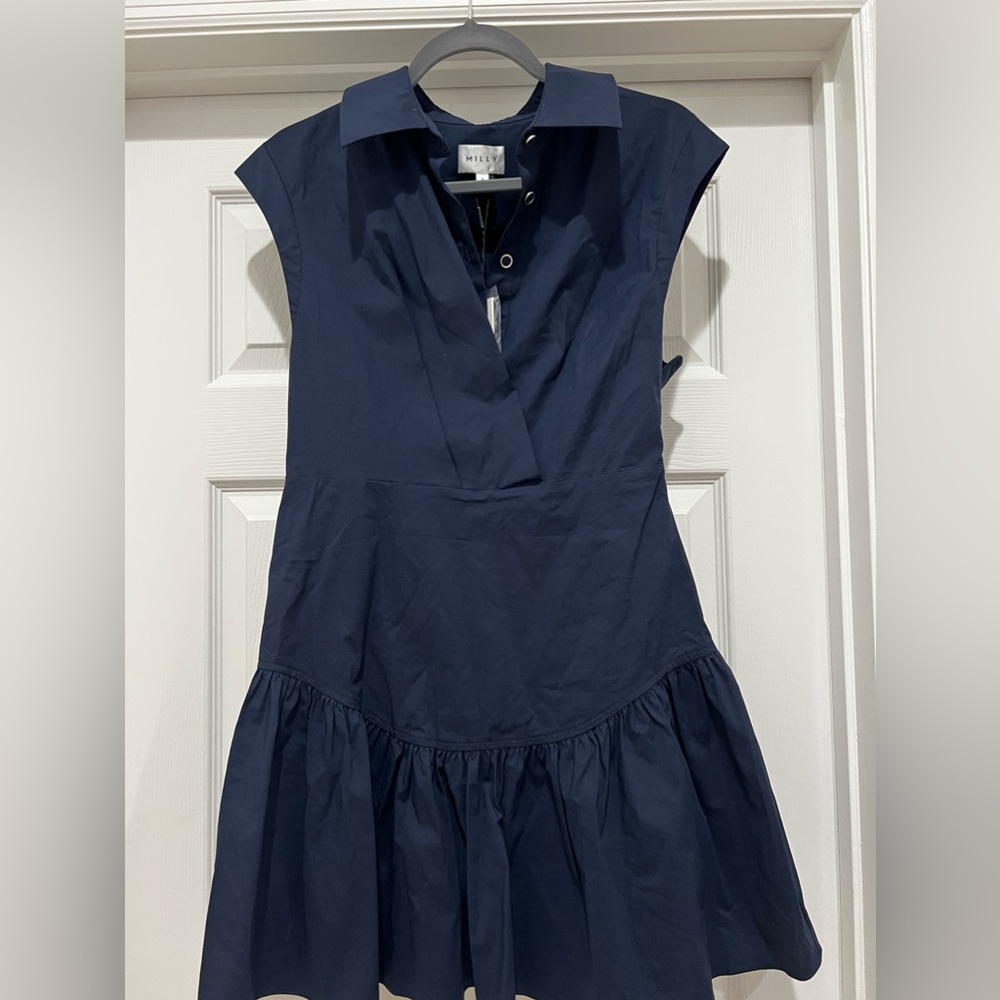 NWT Milly Navy collared crisp cotton dress